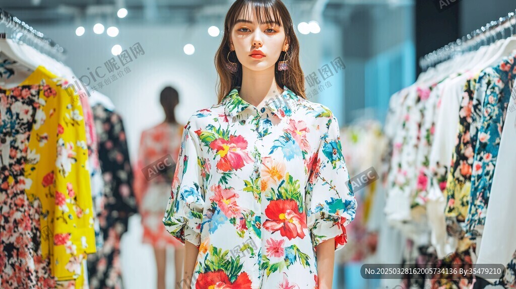 時尚印花服飾店內模特展示