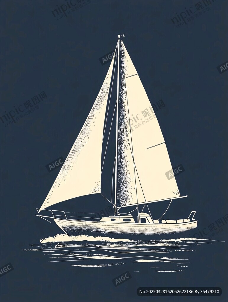 海上帆船簡約插畫