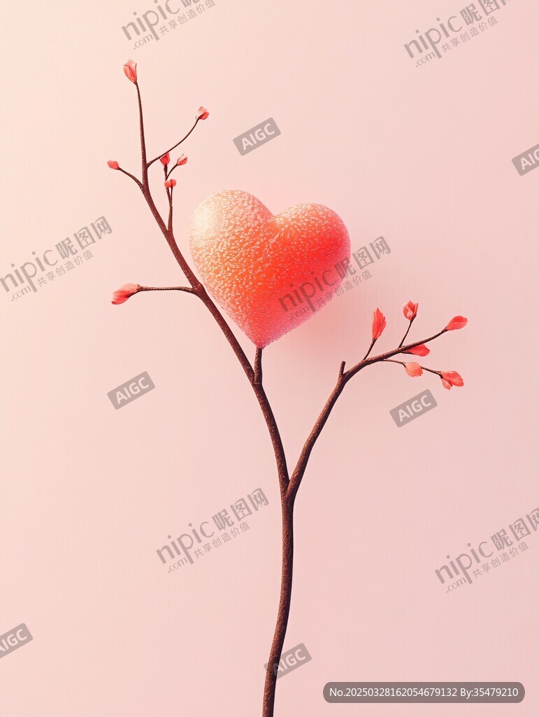 心形花朵枝頭浪漫綻放
