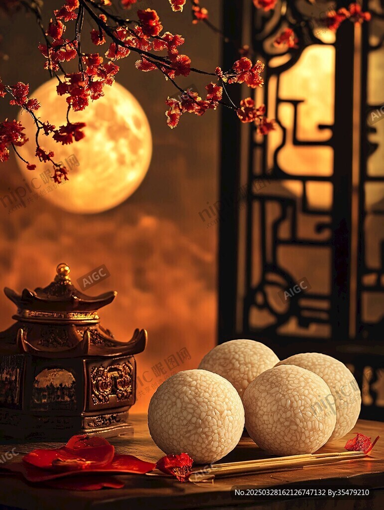 月夜中式擺件與傳統(tǒng)點(diǎn)心