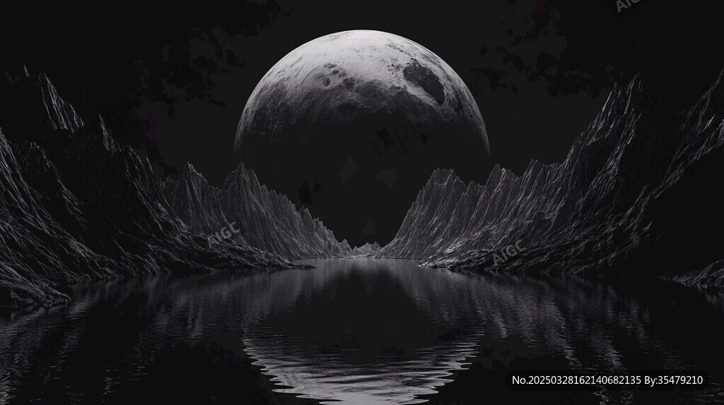 月夜山水倒影奇幻景象