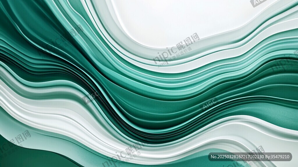 綠白漸變波浪抽象背景圖