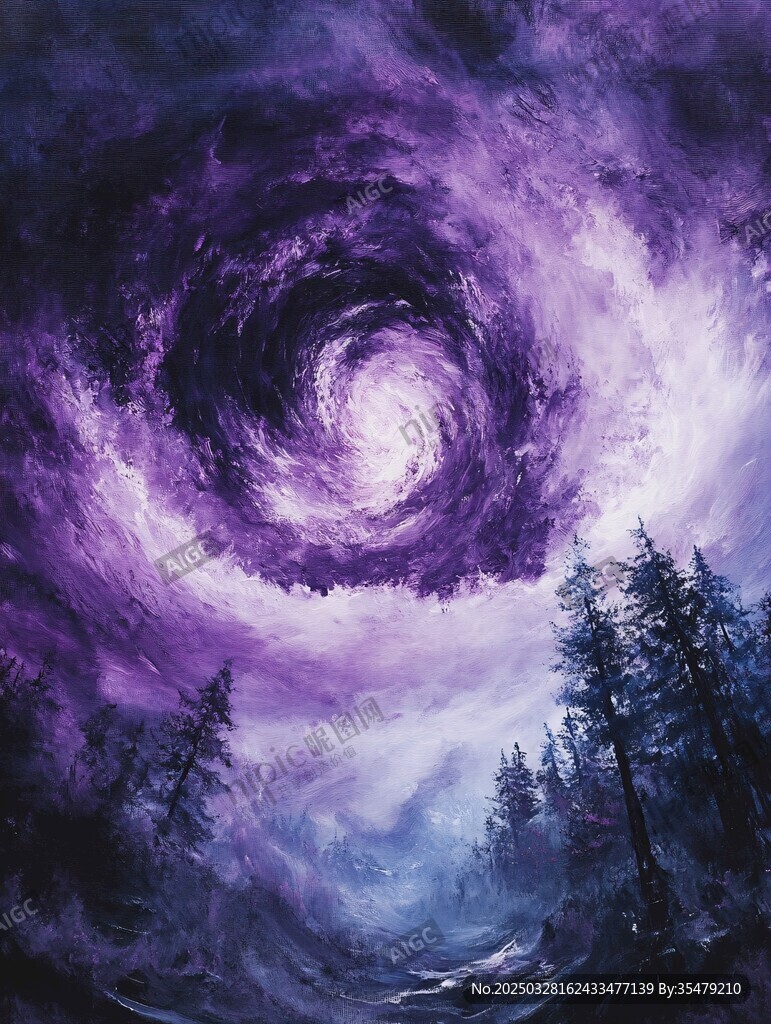 夢(mèng)幻紫色星空下的森林