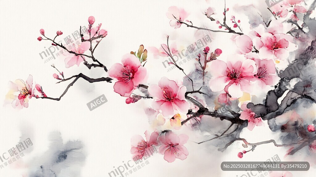 水墨桃花圖
