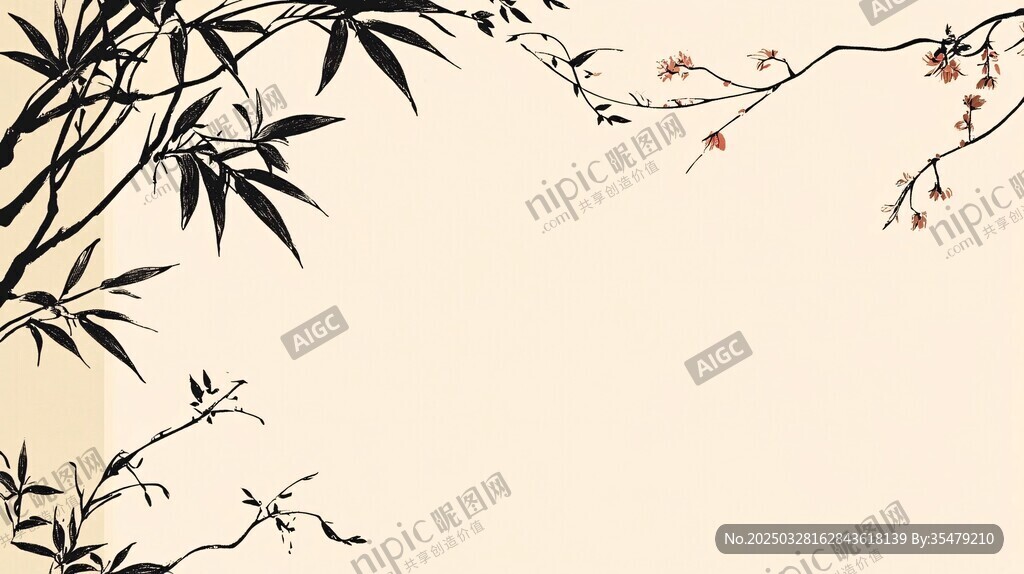 中式竹梅雅致背景圖