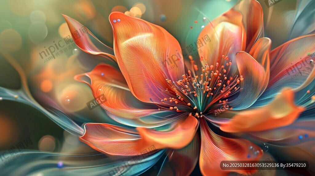 夢幻炫彩花朵藝術插畫
