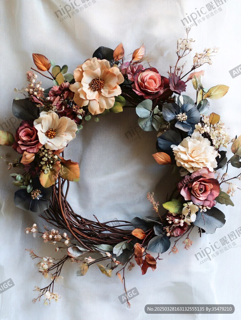 復(fù)古花卉手工編織花環(huán)