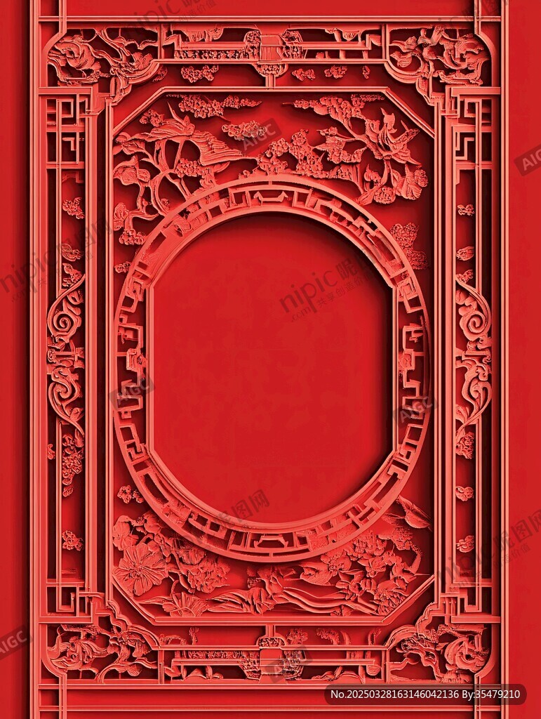 中式紅色雕花鏤空裝飾框