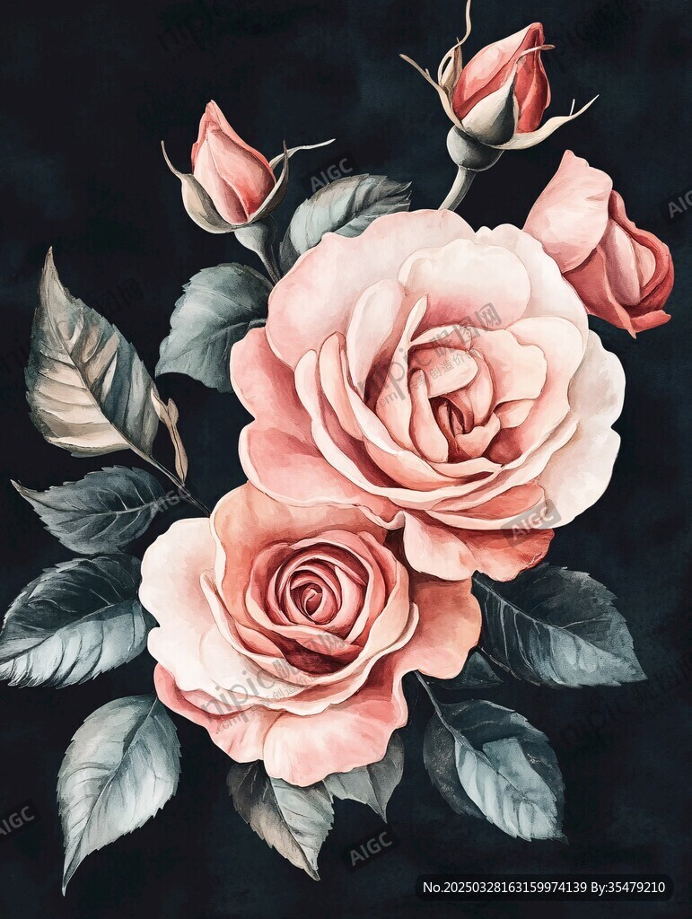 粉色玫瑰插畫 優(yōu)雅浪漫