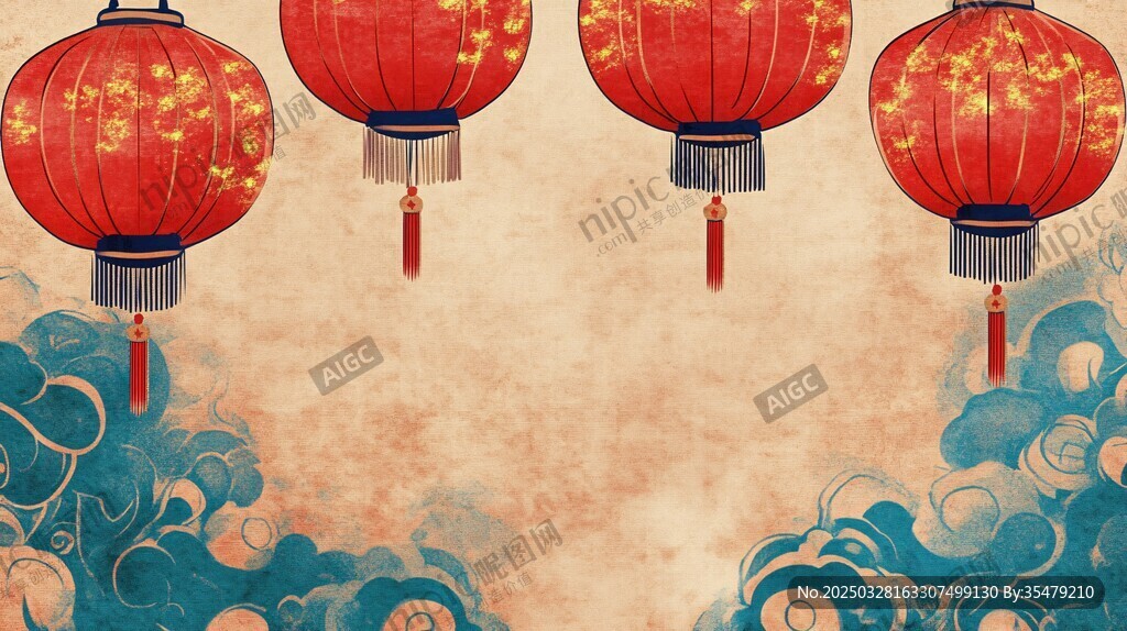 紅燈籠與祥云中式背景圖