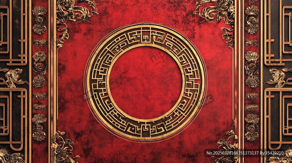 中式紅底金紋古典背景圖