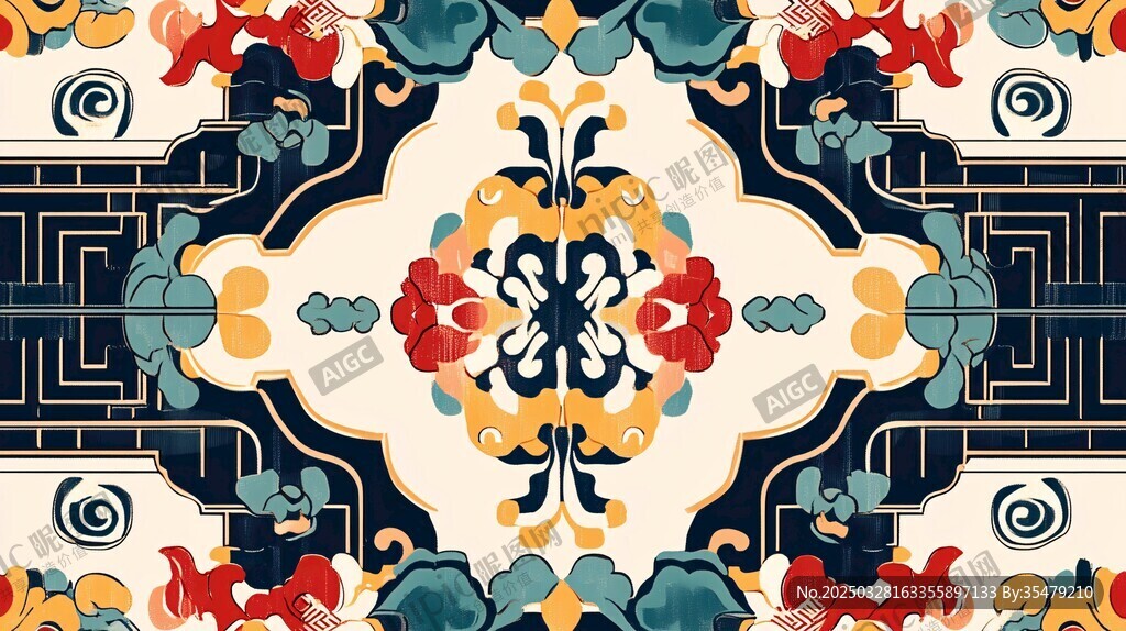 中式傳統(tǒng)花卉幾何圖案紋樣