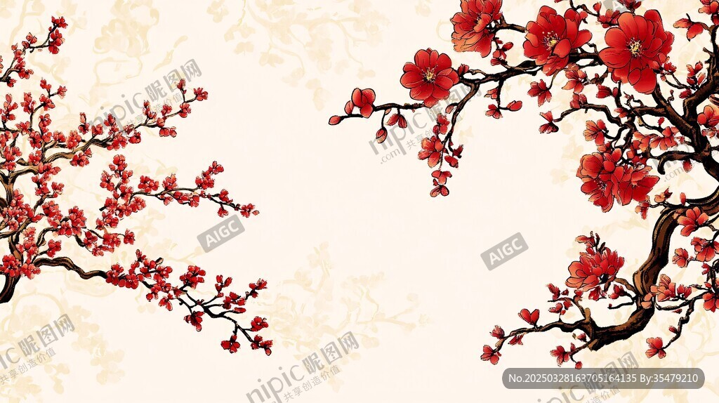 紅梅綻放 中式典雅花卉圖