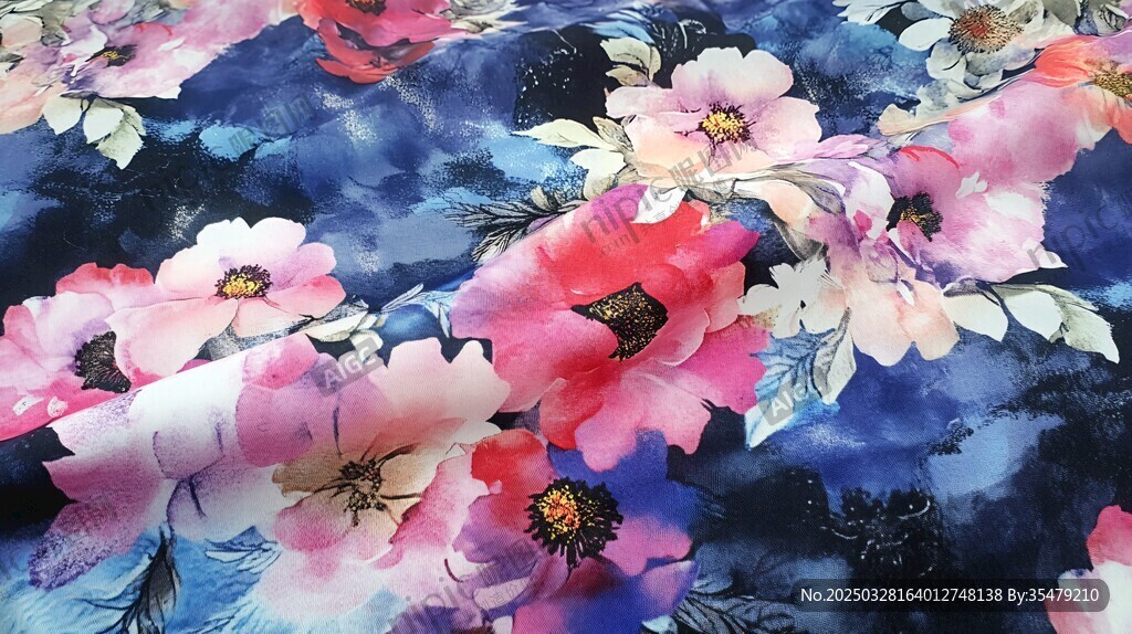 藍(lán)底花卉圖案布料