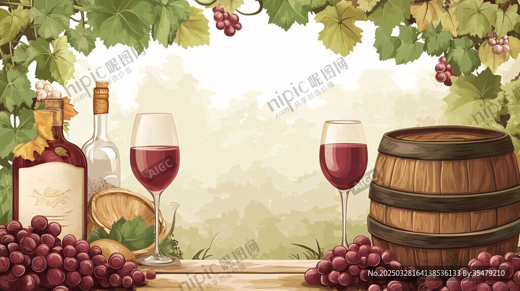 葡萄美酒與木桶的愜意場景