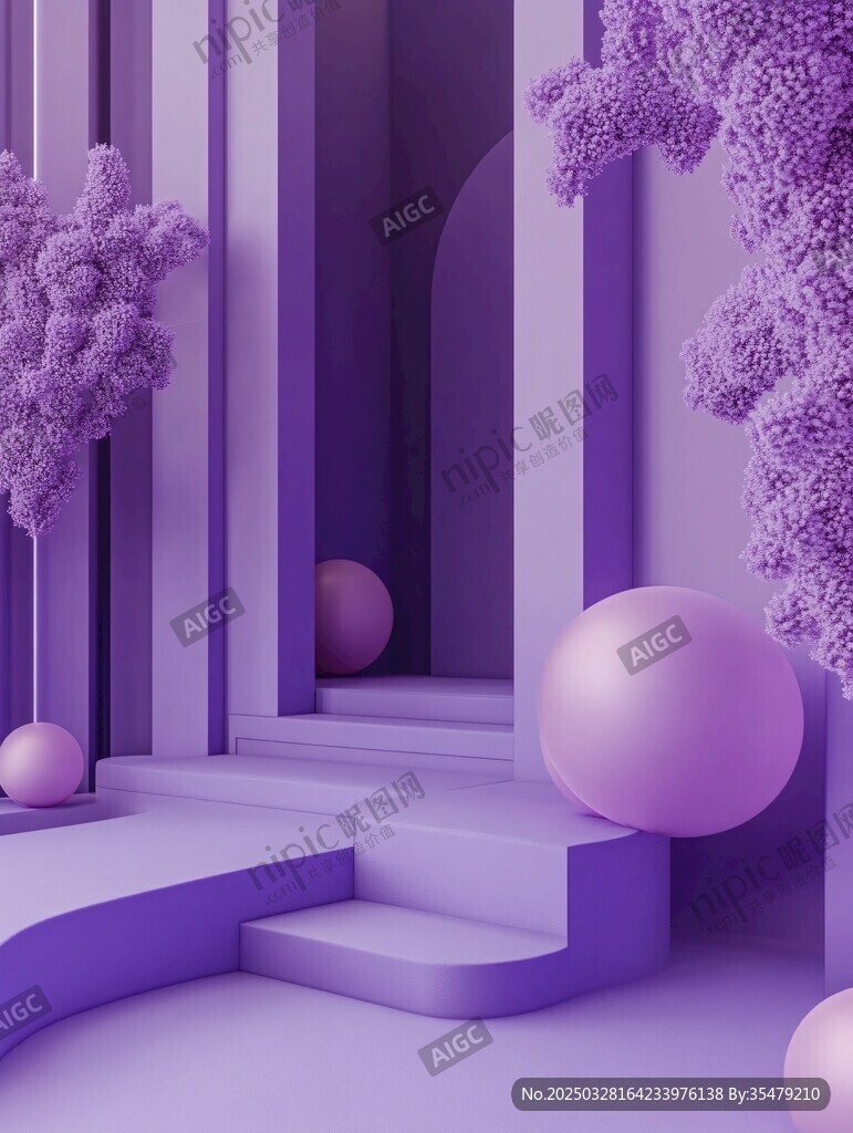 夢幻紫色幾何空間場景