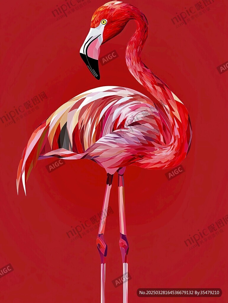 紅色背景下的優(yōu)雅火烈鳥