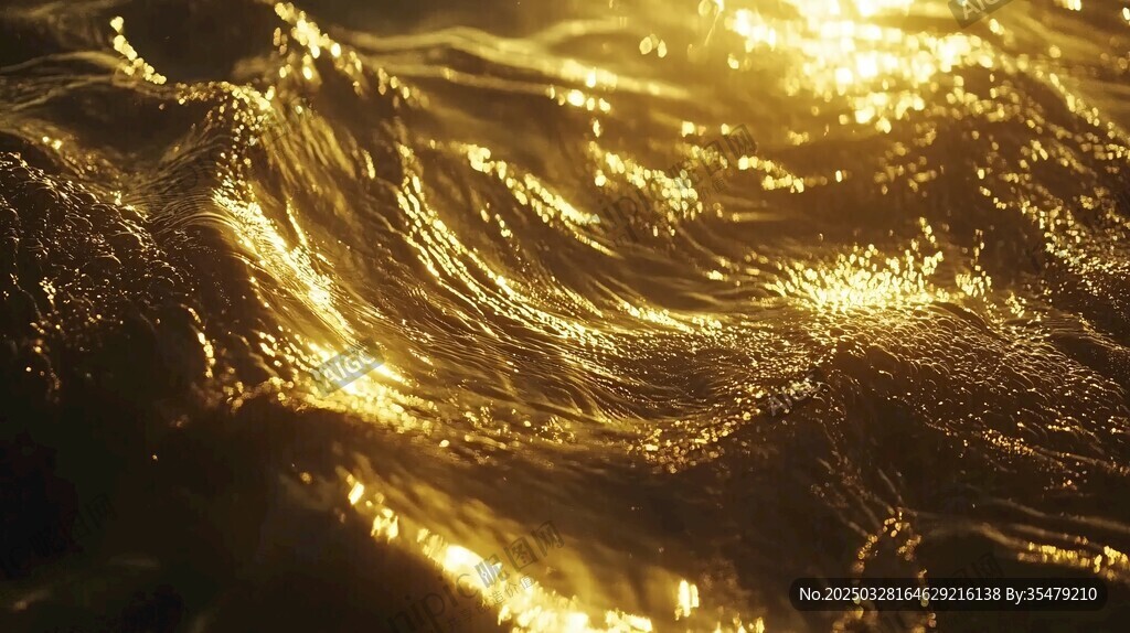 金色波光粼粼的涌動水面