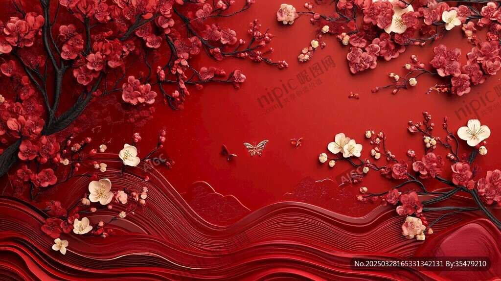 红梅迎春红韵背景图 红梅迎春红韵背景图