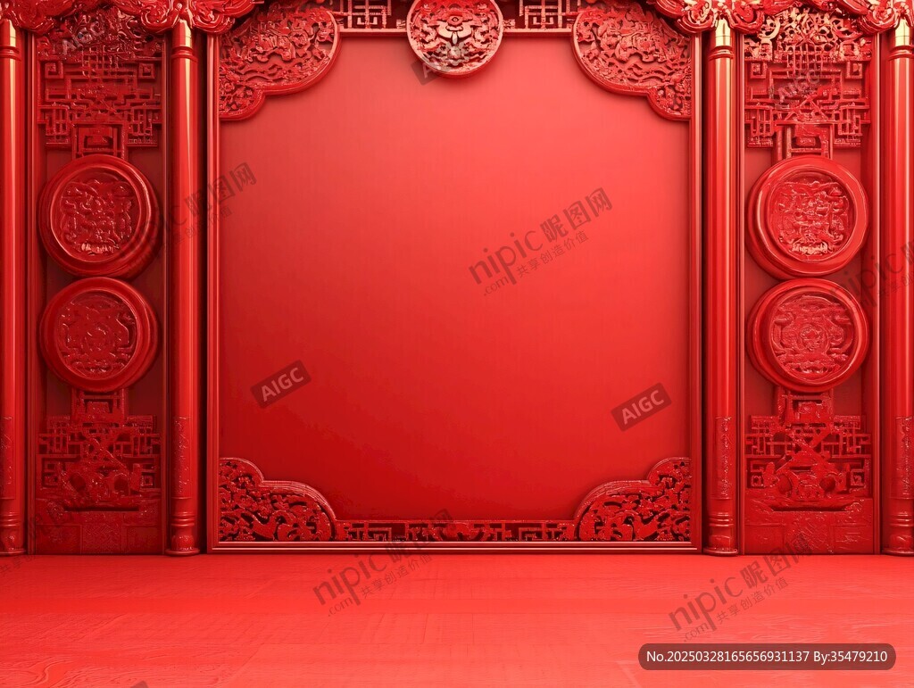 中式紅墻古典裝飾背景