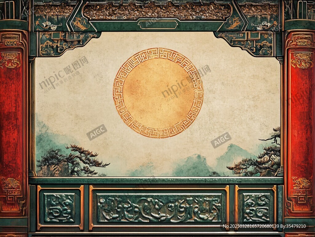 中式古典背景墻裝飾畫面
