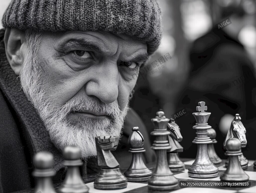 老人專注對(duì)弈黑白棋局