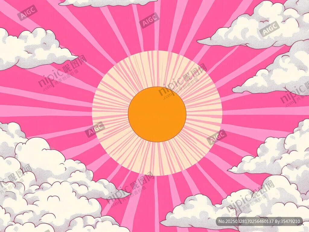 粉色天空下的太陽與云朵