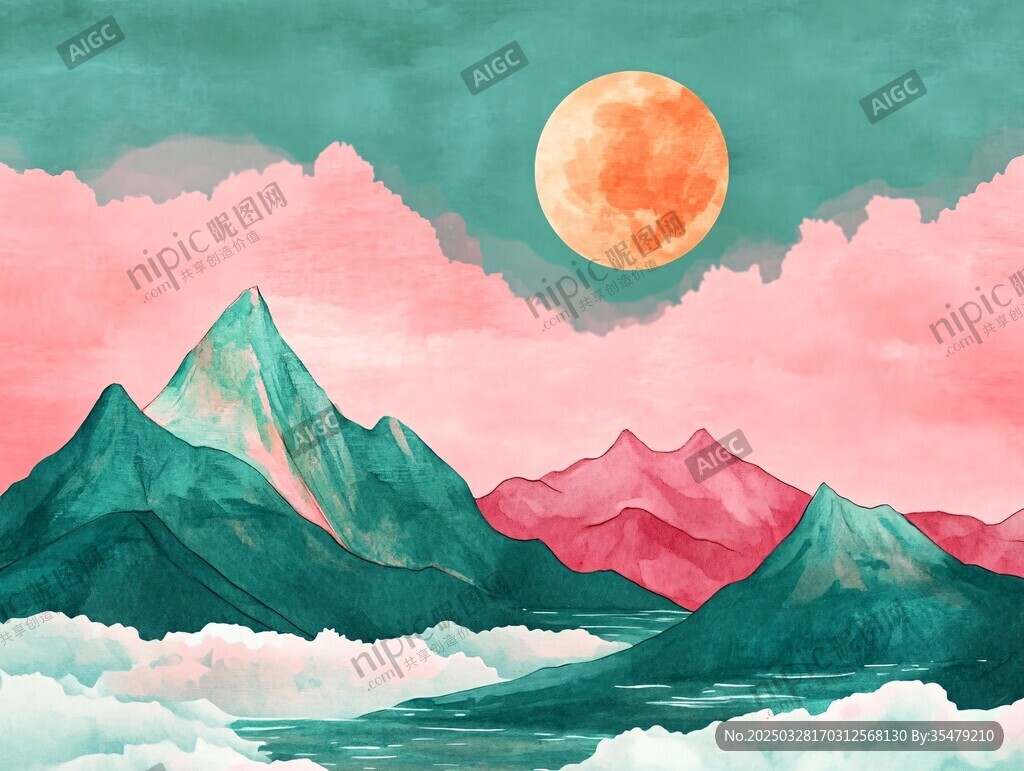 夢幻月夜下的壯美山巒