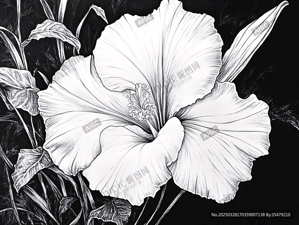 黑白花卉素描 優(yōu)雅綻放