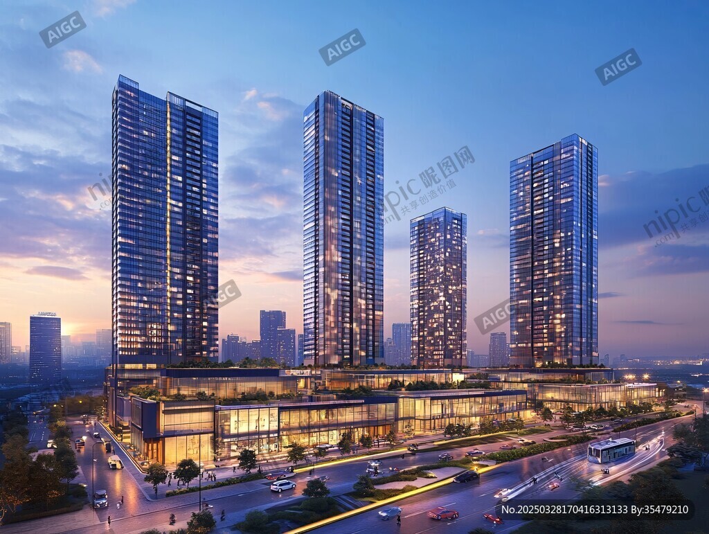 都市璀璨高樓夜景建筑群