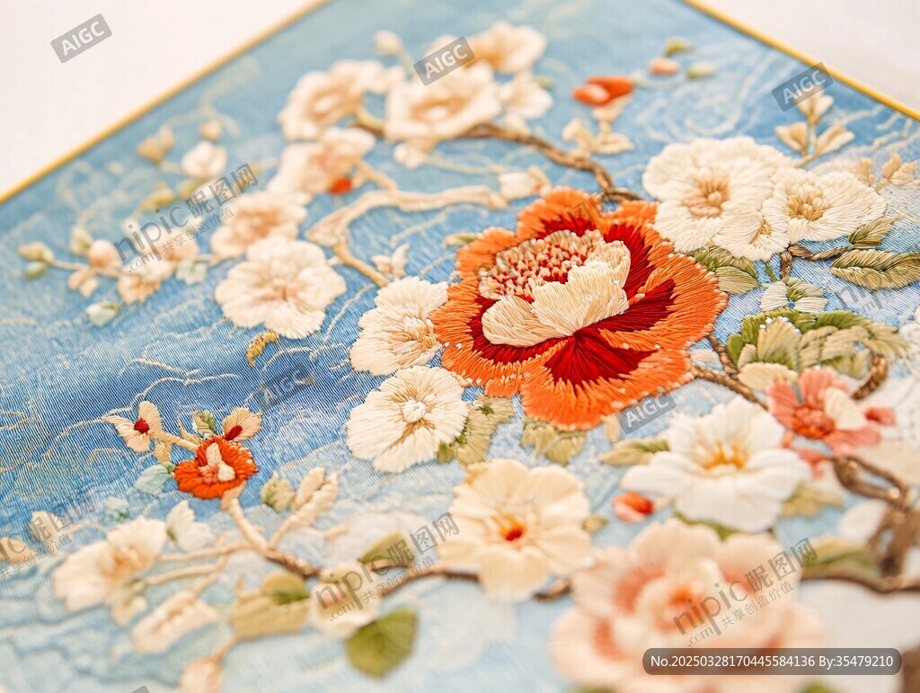 中式刺繡花卉精美圖案