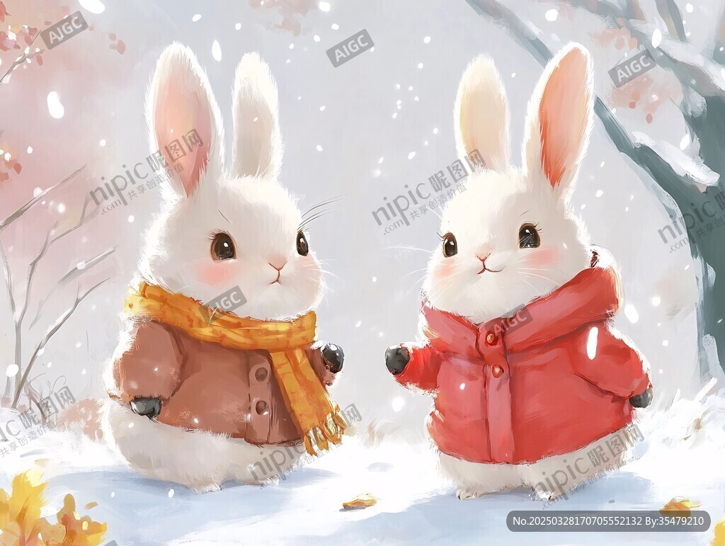 雪中萌兔溫馨相伴