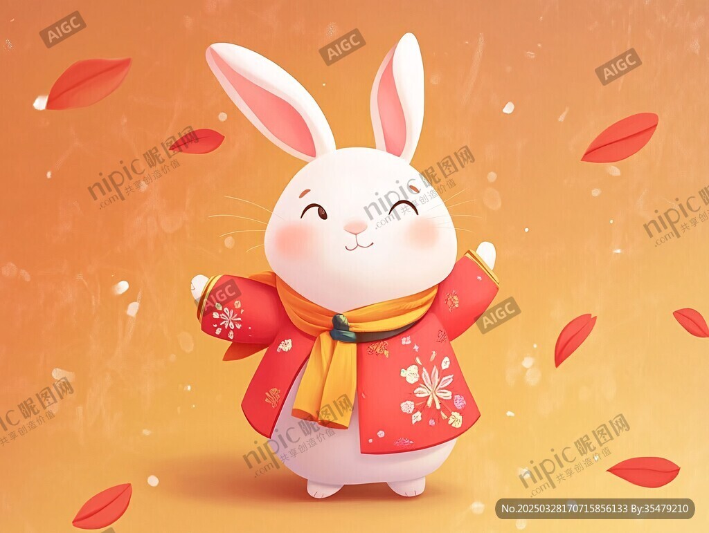 可愛小兔穿紅衣迎佳節(jié)