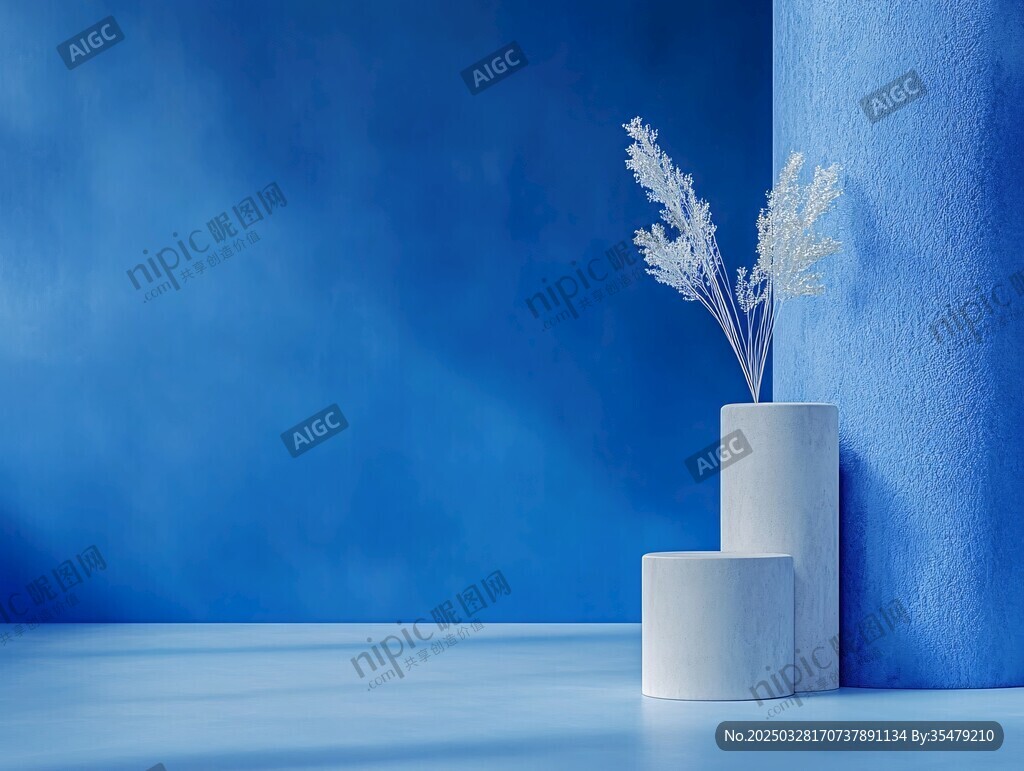 藍(lán)調(diào)空間中的素雅花瓶擺件