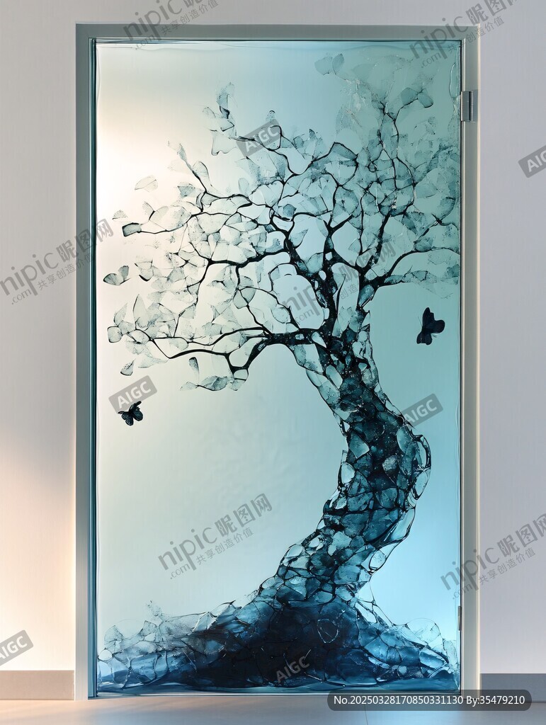 水墨風(fēng)樹影玻璃門裝飾畫