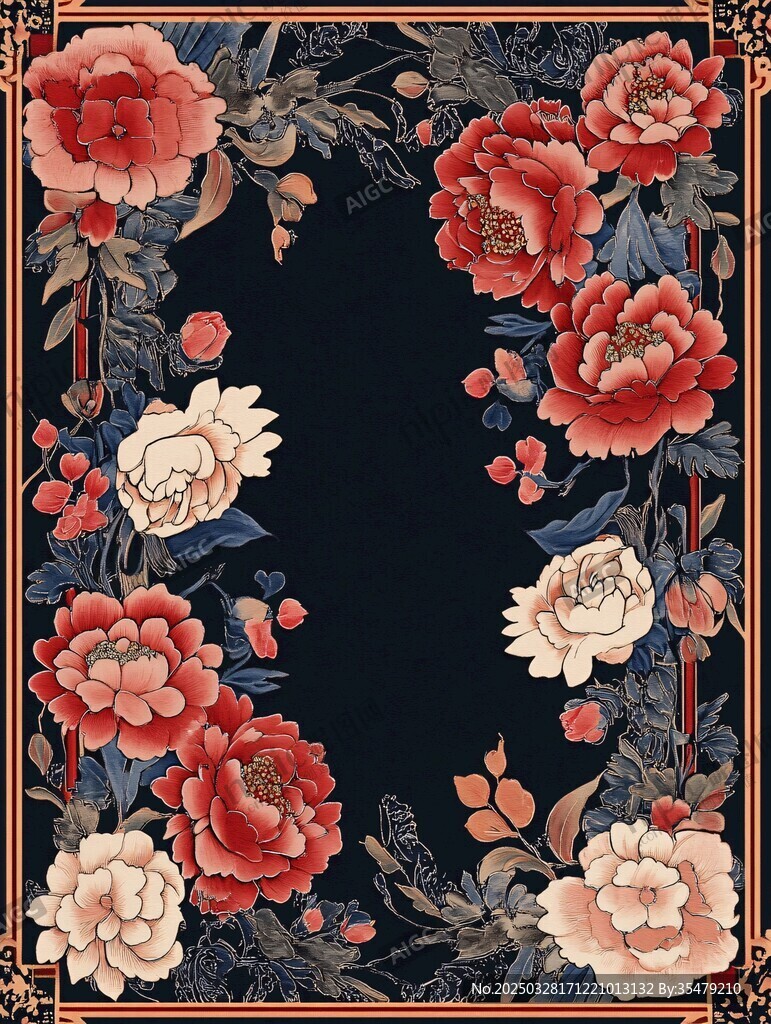 中式花卉邊框圖案設(shè)計