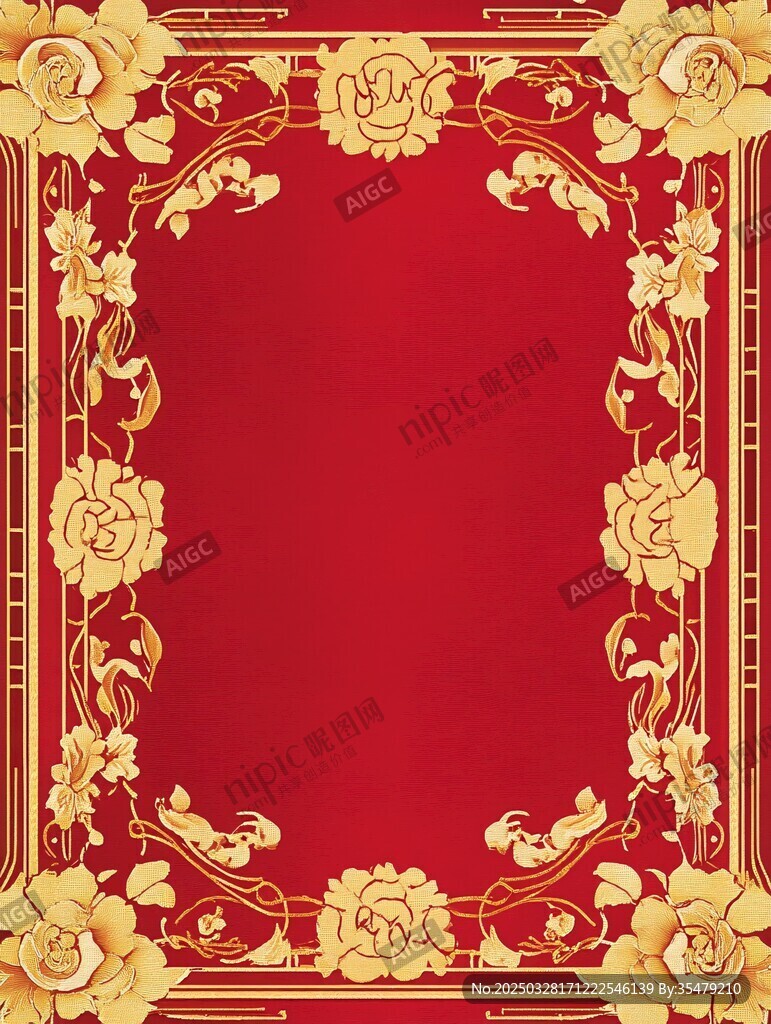 紅底金色花卉邊框圖案