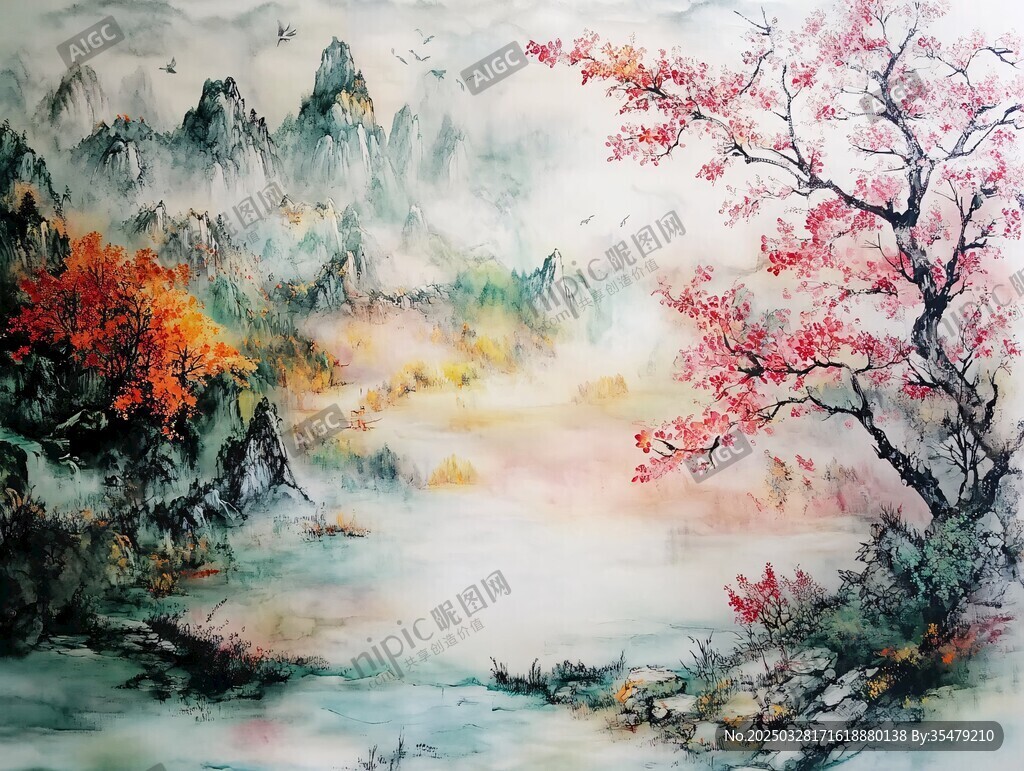 水墨山水間的絢爛秋景