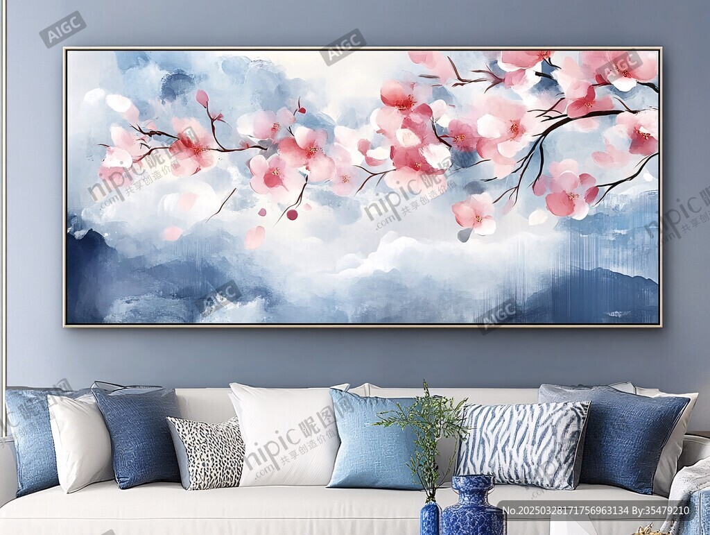 中式水墨風桃花裝飾畫