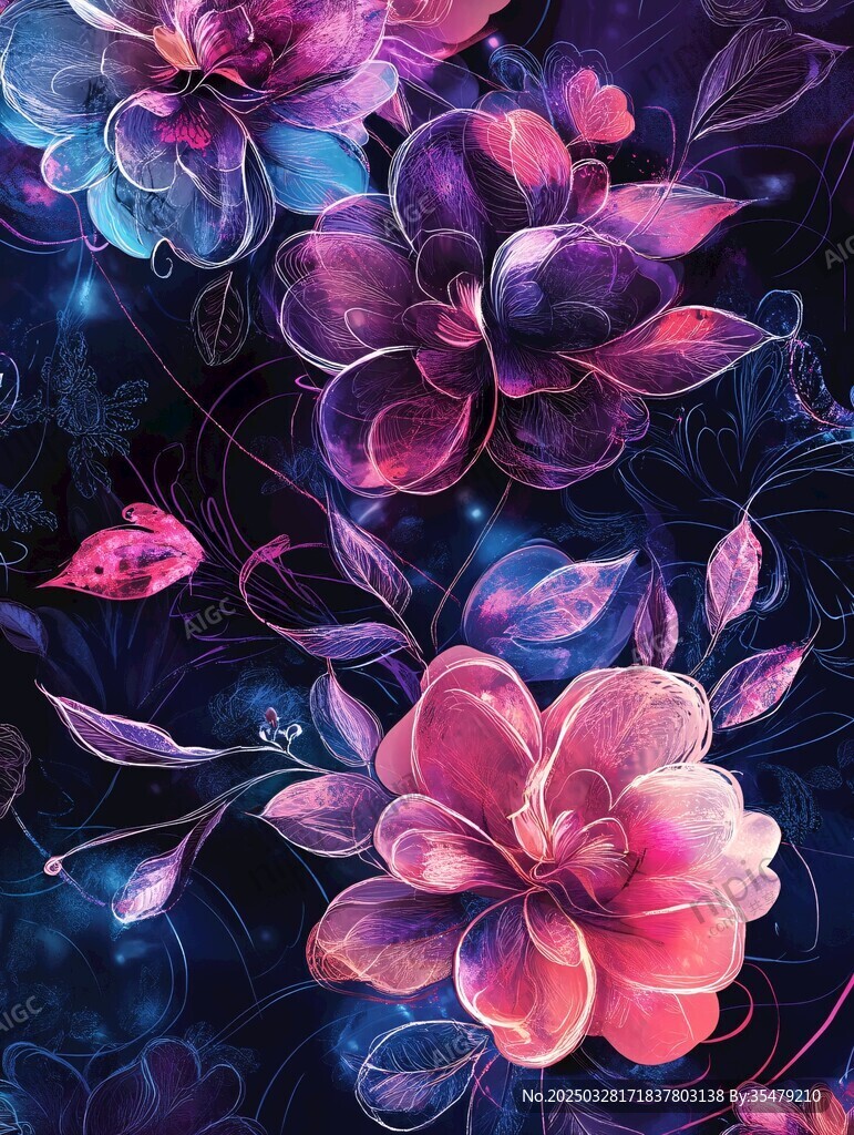 夢幻絢麗花卉無縫圖案