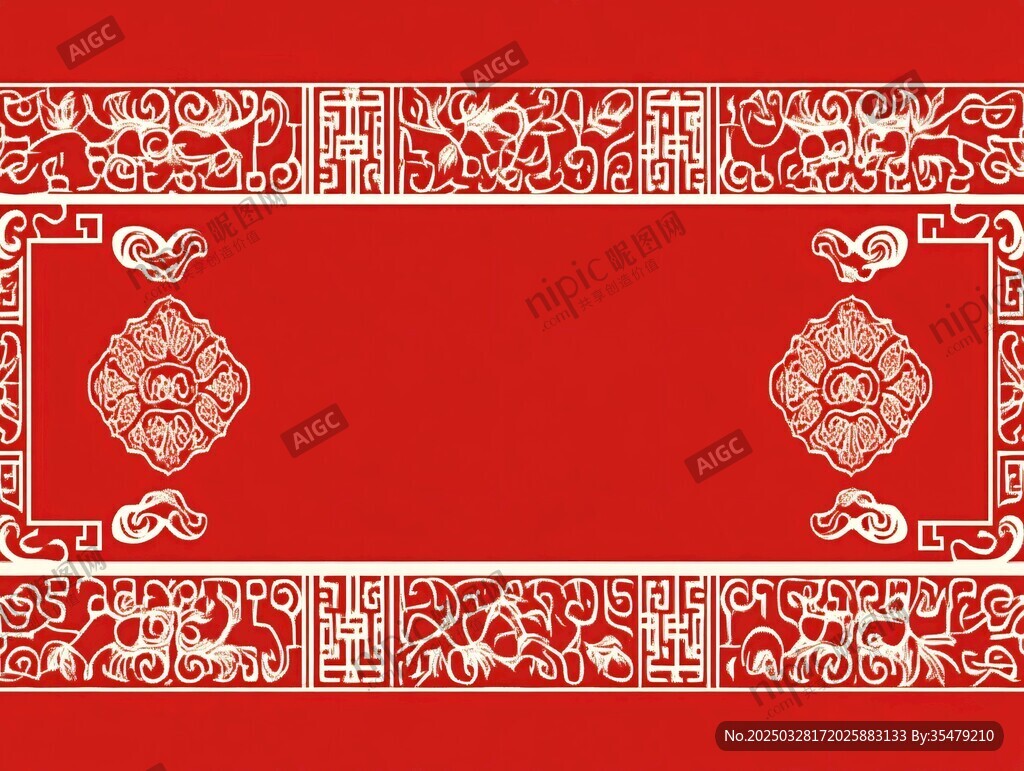 中式紅底傳統(tǒng)花紋邊框
