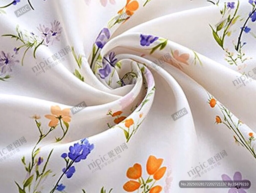 花卉印花白色柔軟絲綢面料