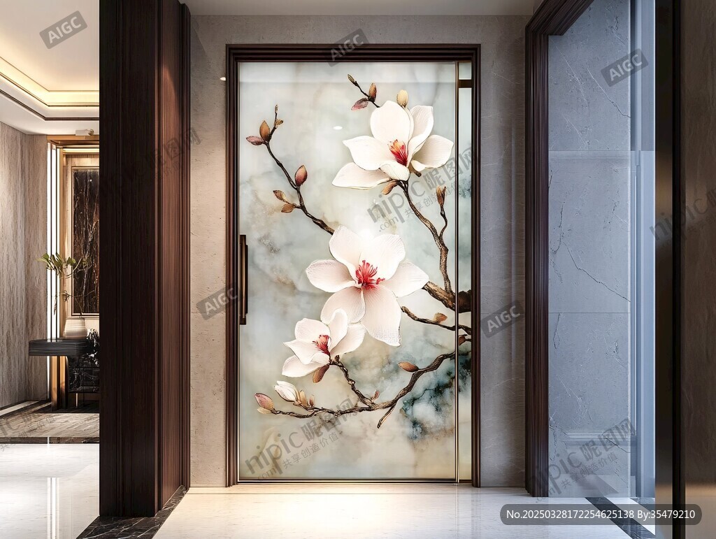 玉蘭花玄關(guān)背景墻裝飾畫