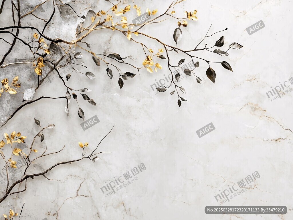 金枝點綴大理石背景圖