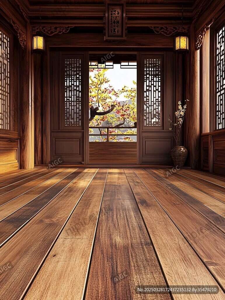 中式古雅廳堂木地板景致