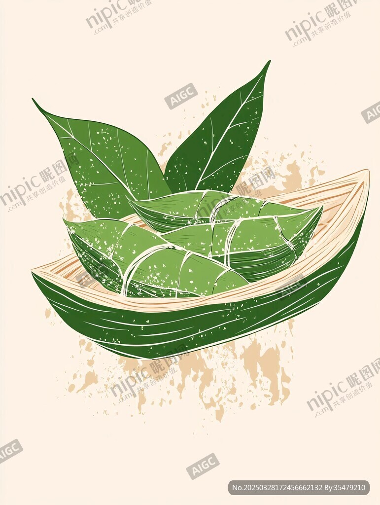 手繪粽葉包裹的美味粽子