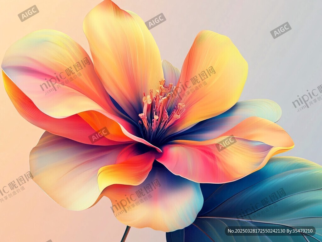 夢幻多彩花朵藝術插畫