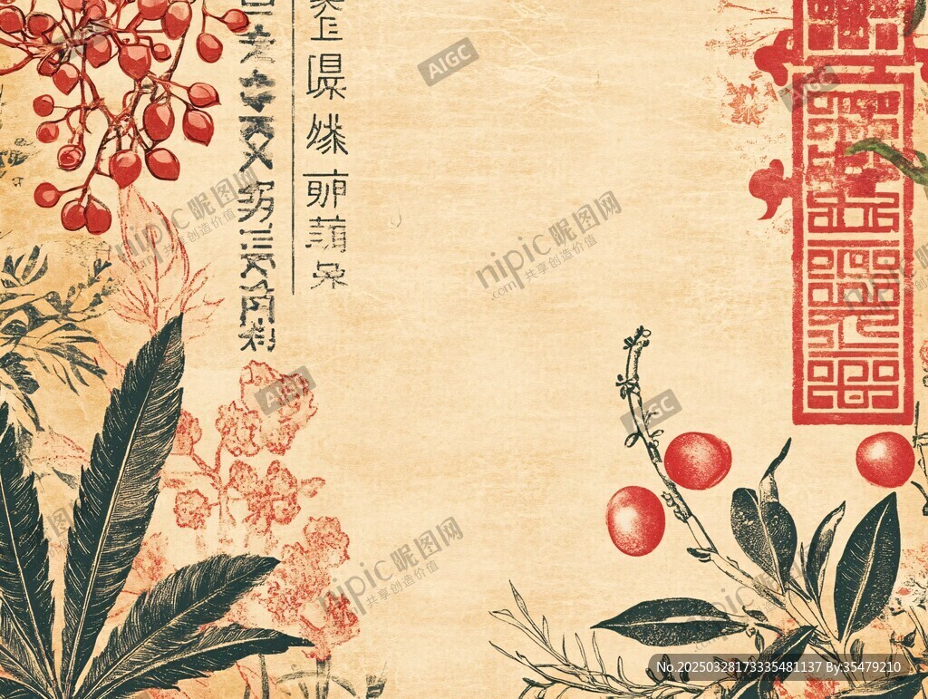 中式古典花卉紋理背景圖