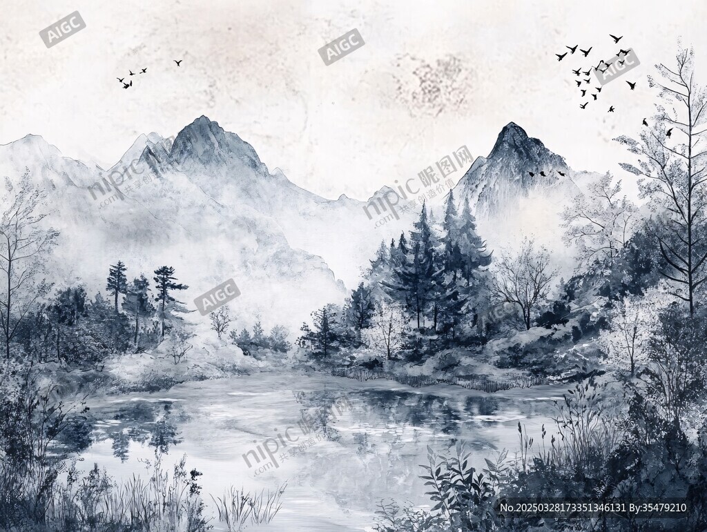 水墨山水間的靜謐自然景