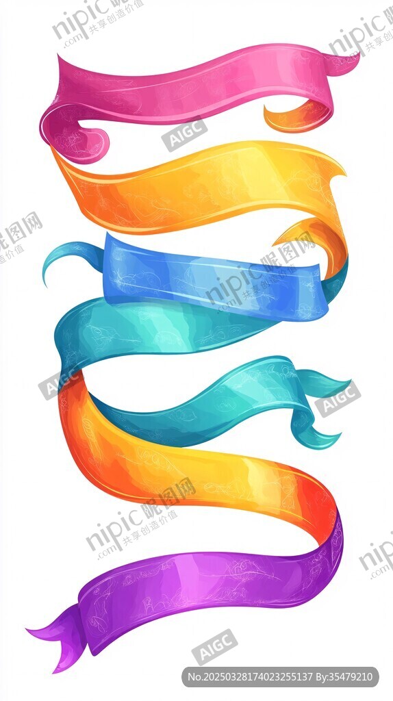 多彩飄逸彩帶水彩插畫(huà)